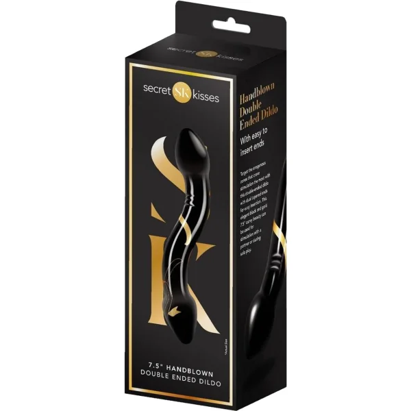 Secret Kisses Handblown Double Ended Glass Dildo 7.5" - Black & Gold — image 4 of 10