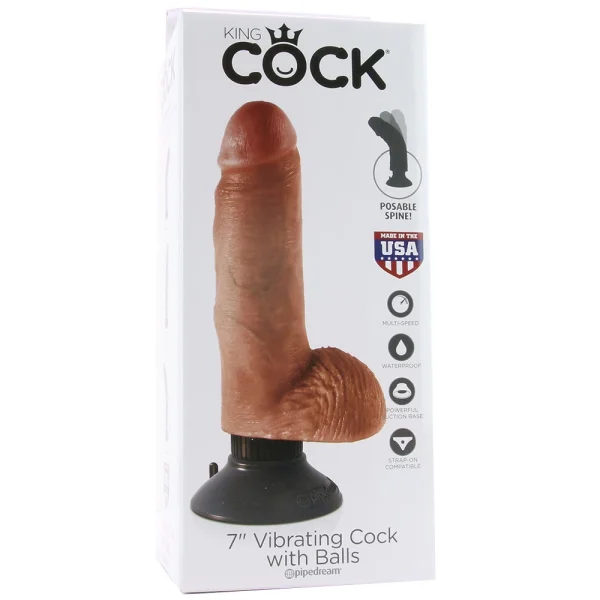 King Cock 7" Vibrating Cock With Balls - Tan