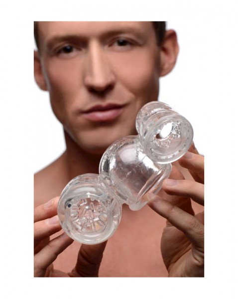 Twin Turbo Strokers 2 In 1 Wand Attachment For Men - Clear