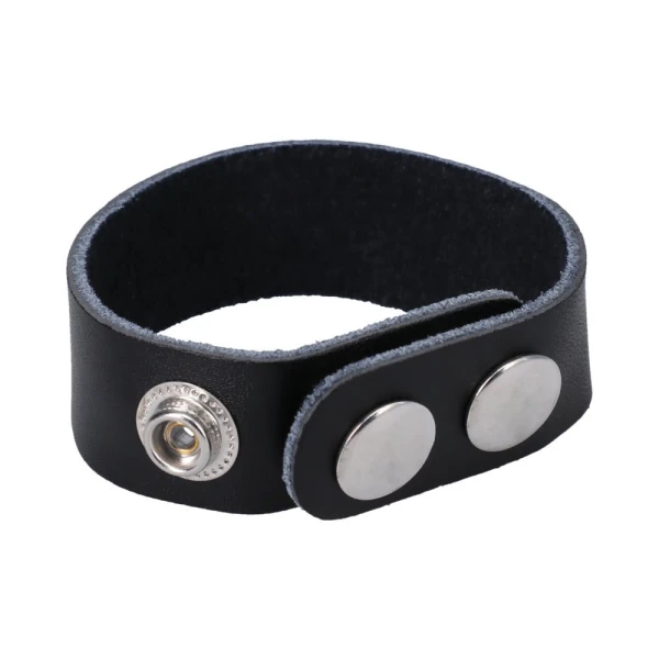 Rock Solid Adjustable Leather 3 Snap Cock Ring Black — image 6 of 12