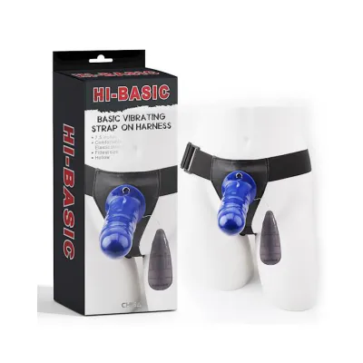 Basic Vibrating Strap on Harness 7 5 Inch Blue