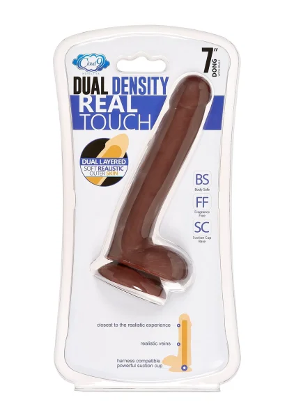 Cloud 9 Novelties Dual Density Real Touch 7 Inch With Balls - Brown