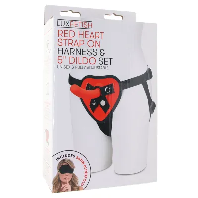 Red Heart Strap On Set with 5 Inch Dildo