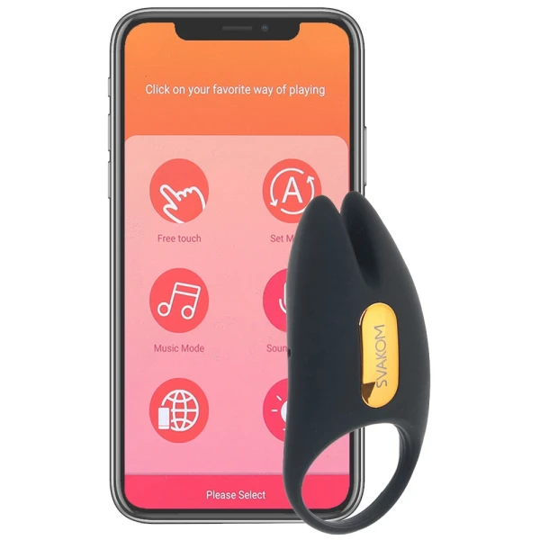 SVAKOM Winni 2 App Enabled Silicone Rechargeable Vibrating Cock Ring With Remote - Black