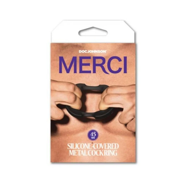 Cock Rings: Merci Silicone Covered Metal Cock Ring 45mm Black
