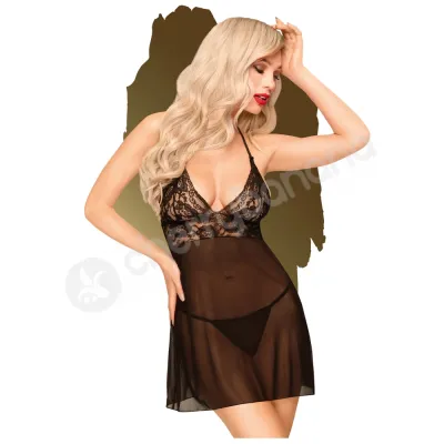 Penthouse Lingerie Black Bedtime Story Mini Dress With Thong