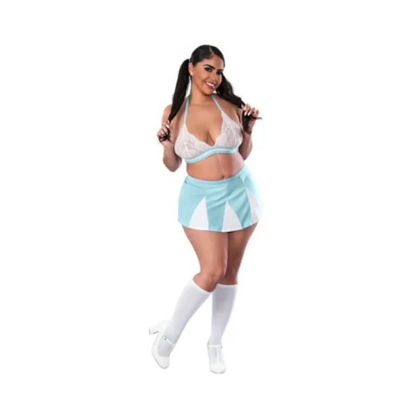 Club Wear: Magic Silk Dress Up Head Cheerleader Costume Blue Queen Size