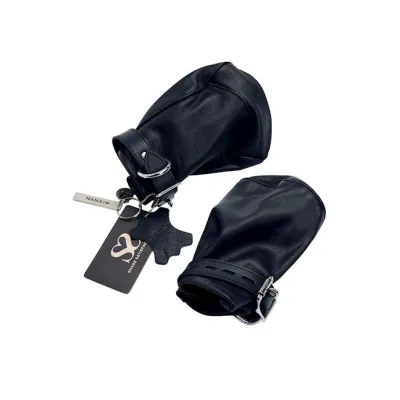 Bound X Leather Fist Restraint Mittens Black