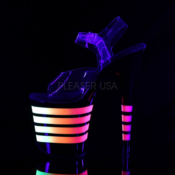 8 inches Heel, 4 inches PF Ankle Strap Sandal W/Neon UV Reactive Lines — image 7 of 8