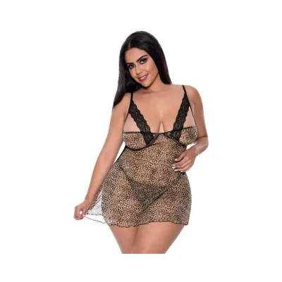 Magic Silk Purrrfect Chemise Thong Set Leopard Queen
