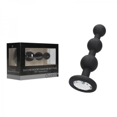 Ouch Silicone Beaded Diamond Butt Plug Black
