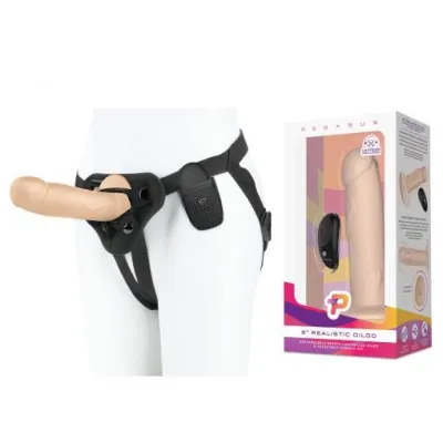 Pegasus 8 Inch Realistic Dildo Rechareable Remote Controlled Dildo Adjustable Harness Set