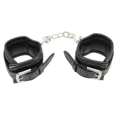 Love In Leather Faux Leather Cuffs with Diamantes