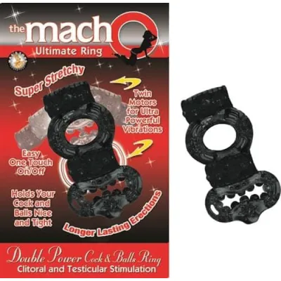 The Macho Collection Double Power Cock and Balls Rising Black