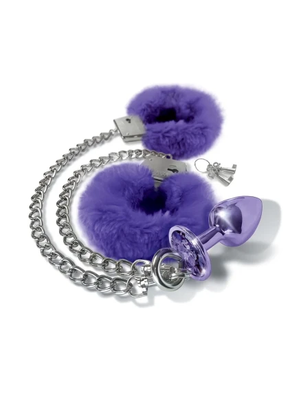Nixie Metal Butt Plug and Furry Handcuff Set Blue