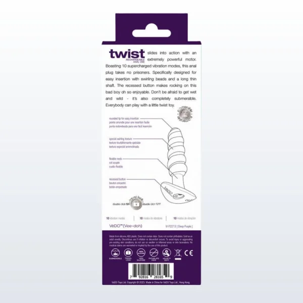 VeDO Twist Plug VIbrating Butt Plug - Purple