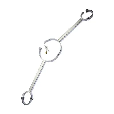 Kink Range Male Spreader Bar With Neck Cuff Silver