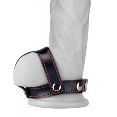 Bondage Fetish T Style Leather Cock Ring with Ball Divider