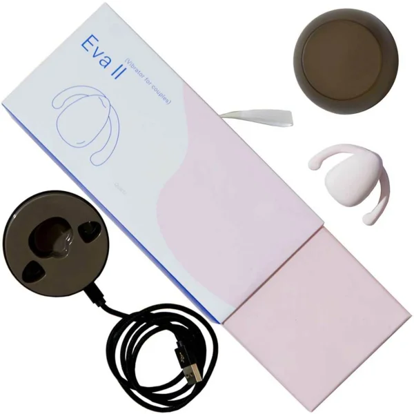 Eva II Hands-Free Silicone Rechargeable Couples Vibrator by Dame - Quartz Pink