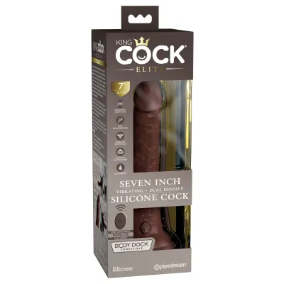 King Cock Elite 7 Inch Vibrating Silicone Dual Silicone Dual Density Cock With Remote Brown