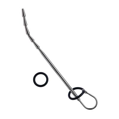 Kink Range Steel Beaded Penis Plug With Silicone Ring 10 8 Inch Silver