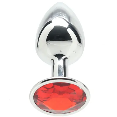 Shots Ouch Round Gem Butt Plug Small Silver Ruby Red