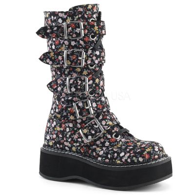 2 inches PF Mid Calf Boot w 5 Buckle Straps Metal Back Zip
