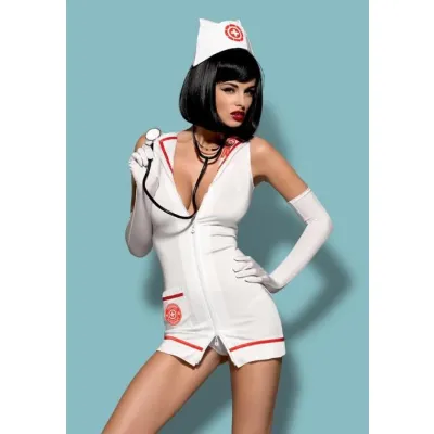 Obsessive Lingerie Sexy Nurse Costume With Thong Gloves Cap Stethoscope