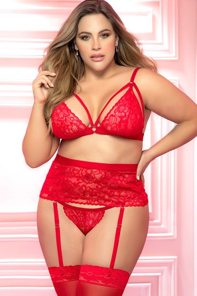 Mapale by Espiral Loving You Bra with Garter Belt & G-String