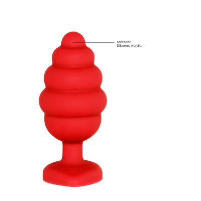 Large Ribbed Diamond Heart Plug Red Jewel Butt Plug