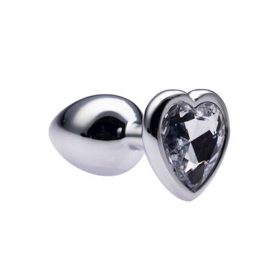 Kink Range Alloy Love Heart Gemmed Butt Plug 2 7 Inch White Small