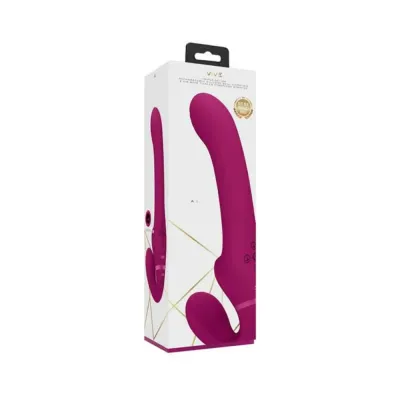 Strap on Dildos Harnesses Vive Ai Rechargeable Dual Vibrating Air Wave Tickler Silicone Strapless Strapon Pink