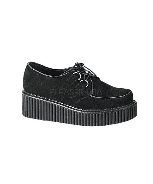 CREEPER-101 - 2" P/F Goth Punk Rockabilly Creeper Blk Suede Shoe