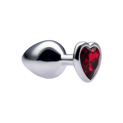 Kink Range Alloy Love Heart Gemmed Butt Plug 3 2 Inch Red Medium