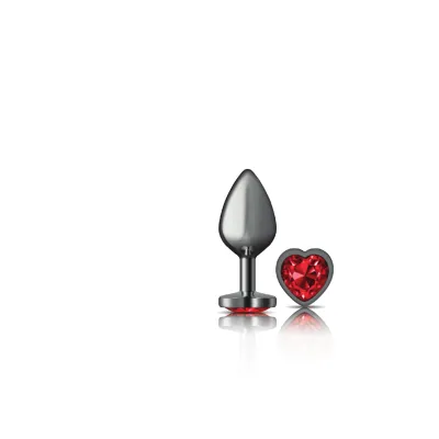 Cheeky Charms Gunmetal Metal Butt Plug Heart Dark Red Medium