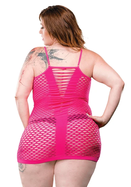 Spaghetti Strap Dress With Low v Front - Pink - 1x-4x
