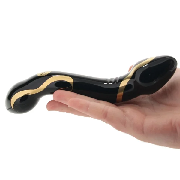 Secret Kisses Handblown Double Ended Glass Dildo 7.5" - Black & Gold — image 9 of 10