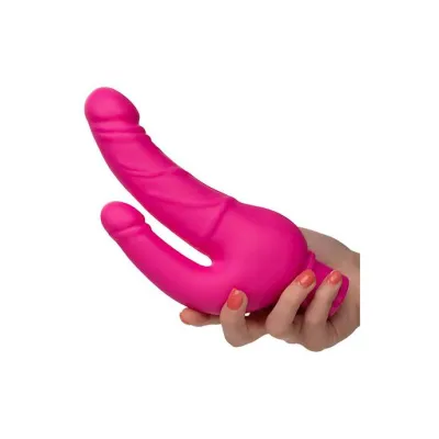 Rechargeable Power Stud Over Under Double Dildo Vibrator Pink 4 5 Inch