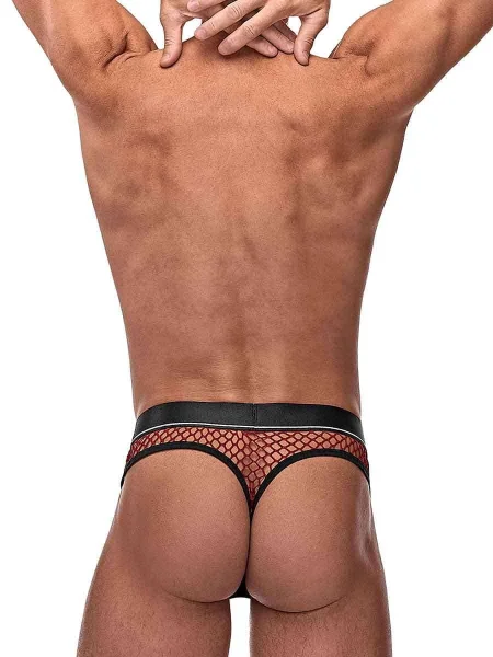 Cock Pit Net Cock Ring Thong - S- M - Burgundy