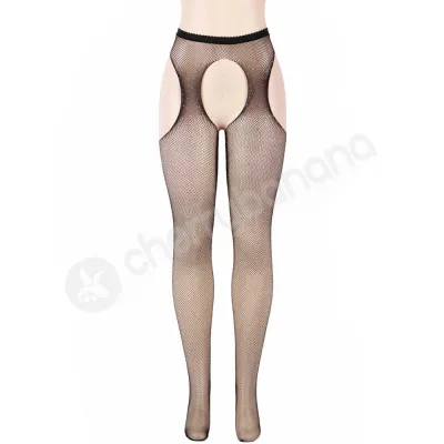 Cherry Banana Black Fishnet With Rhinestones Crotchless Pantyhose