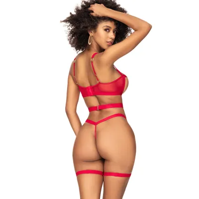 Mapale by Espiral Trix Red Harness Open Cup Bodysuit