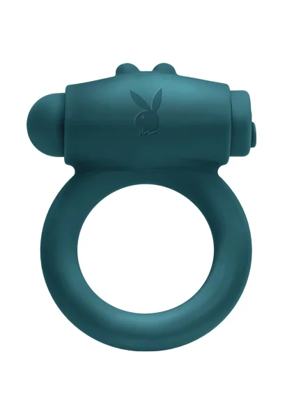 Playboy Pleasure Bunny Buzzer Rechargeable Silicone Vibrating Cock Ring - Evergreen