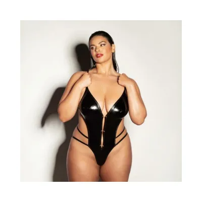 Women s Lingerie Oh L L Chri Whipped Soft Cup Open Gusset Vinyl Teddy With Barbell Trim Details Queen Size