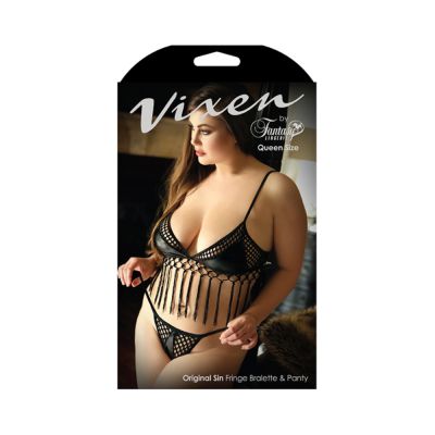 Vixen Original Sin Fringe Bralette Panty Queen Black