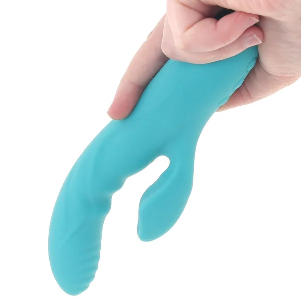 Nubii Kiah 17+3 Function Rabbit Rechargeable Silicone Dual Stim Vibrator By Nu Sensuelle - Blue