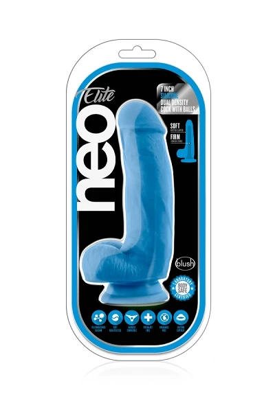 Blush Neo Neon Blue Elite 7 Inch Silicone Dual Density Cock w Balls — image 7 of 8