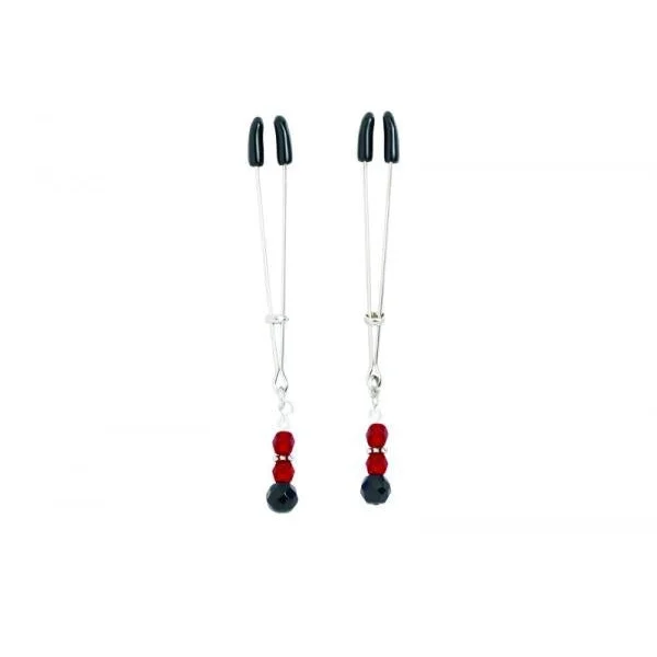 Red Beaded Nipple Clamps With Tweezer Tip - Red