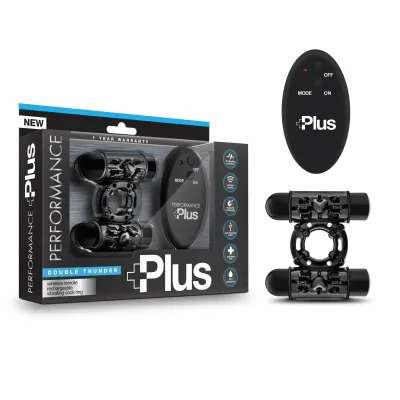 Performance Plus Double Thunder Wireless Remote Rechargeable Vibrating Cock Ring Black