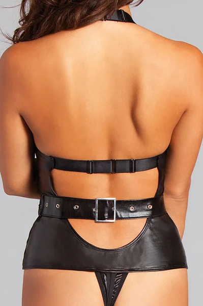Be Wicked Giselle Crotchless Black Wet-Look Teddy — image 10 of 10