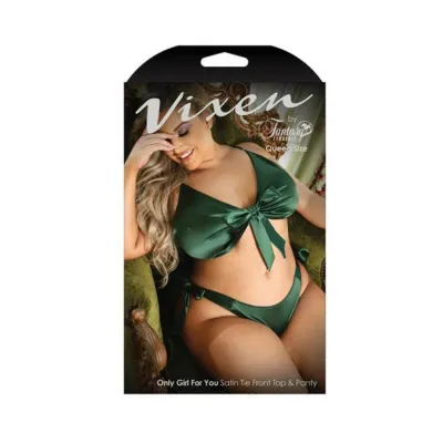 Vixen Only Girl For You Satin Tie front Top Matching Panty Emerald Queen